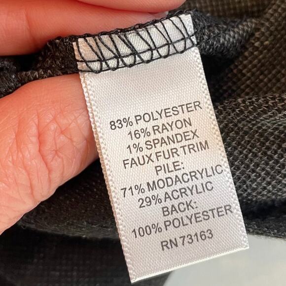 NWT, Melissa Paige Floral Gray, Black Sweater, Penny Lane Style Cuffs/Fur, M - Picture 7 of 14